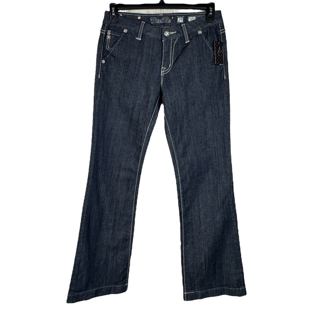 Miss Me SZ 29 Wide Leg Jeans Button-Flap Pockets Low-Rise Zip-Fly Dark Wash Blue